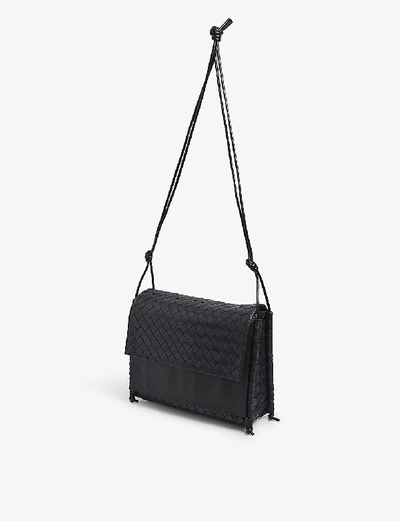 Shop Bottega Veneta Fold Large Intrecciato Leather Satchel Bag In Black/black-silver