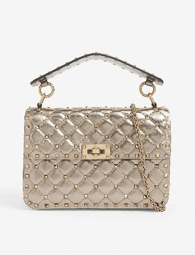 Shop Valentino Rockstud Medium Quilted Leather Cross-body Bag In Sasso+%28gold%29