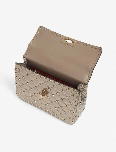 Shop Valentino Rockstud Medium Quilted Leather Cross-body Bag In Sasso+%28gold%29