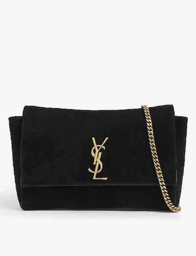 Shop Saint Laurent Kate Monogram Reversible Leather And Suede Baguette Bag In Black