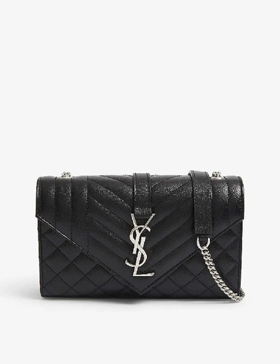 Shop Saint Laurent Women's Black/silver Monogram Leather Satchel Bag