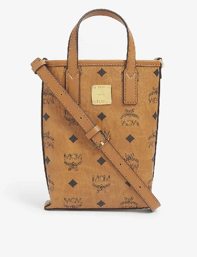 Shop Mcm Womens Cognac Essential Visetos Leather Cross-body Bag