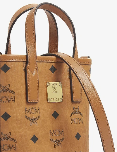 Shop Mcm Womens Cognac Essential Visetos Leather Cross-body Bag