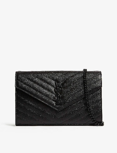 Shop Saint Laurent Womens Black Monogram Quilted Leather Envelope Clutch