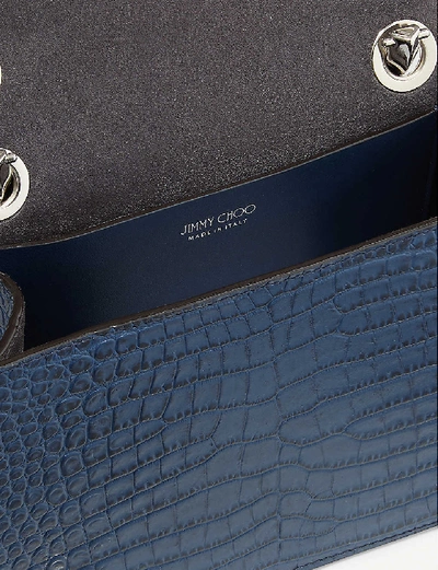 Shop Jimmy Choo Varenne Croc-embossed Leather Cross-body Bag In Denim