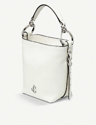 Shop Jimmy Choo Varenne Leather Bucket Handbag In Latte/silver