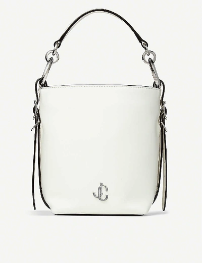 Shop Jimmy Choo Varenne Leather Bucket Handbag In Latte/silver