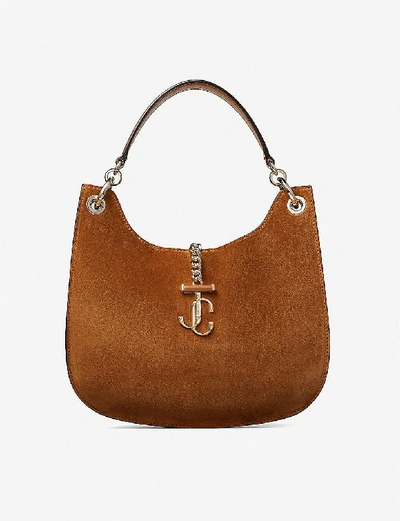 Shop Jimmy Choo Varenne Suede Shoulder Bag In Cuoio/cuoio