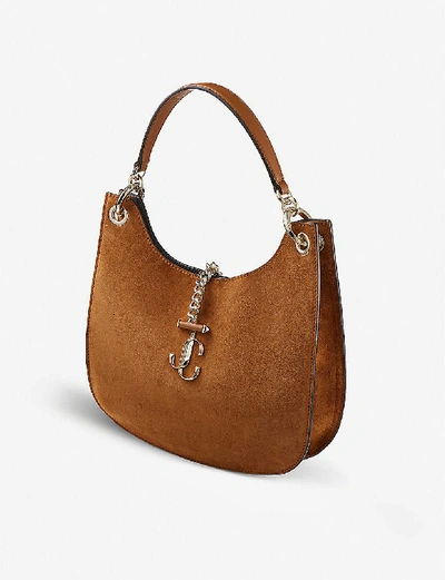 Shop Jimmy Choo Varenne Suede Shoulder Bag In Cuoio/cuoio