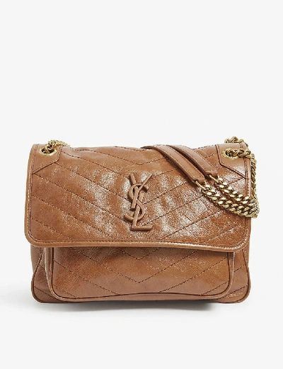 Shop Saint Laurent Niki Medium Leather Shoulder Bag In Caramel