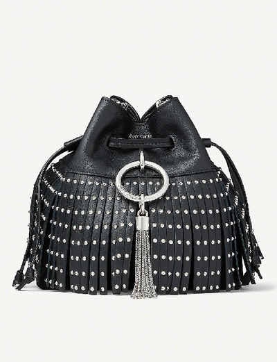 Shop Jimmy Choo Callie Drawstring Leather Bucket Bag In Black