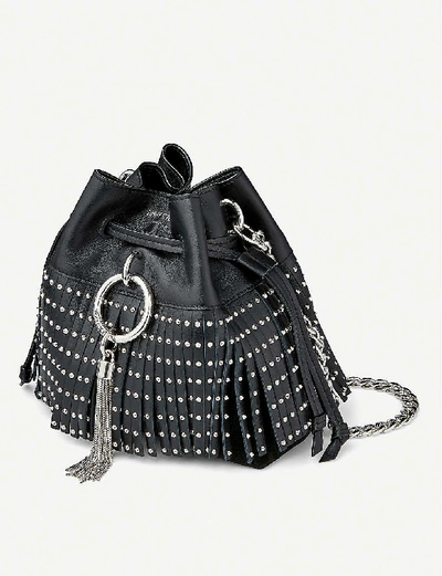 Shop Jimmy Choo Callie Drawstring Leather Bucket Bag In Black
