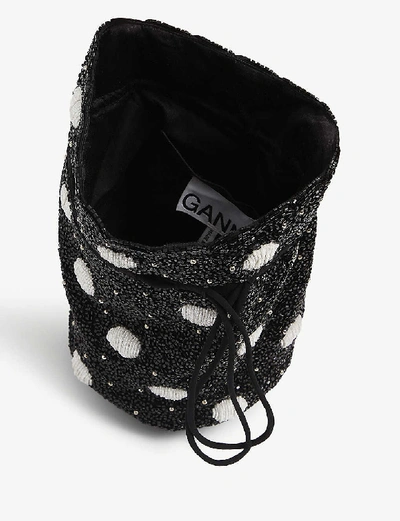 Shop Ganni Drawstring Beaded Bag In Black