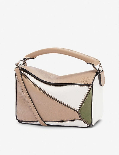 Shop Loewe Puzzle Mini Leather Shoulder Bag In Sand/avocado+green