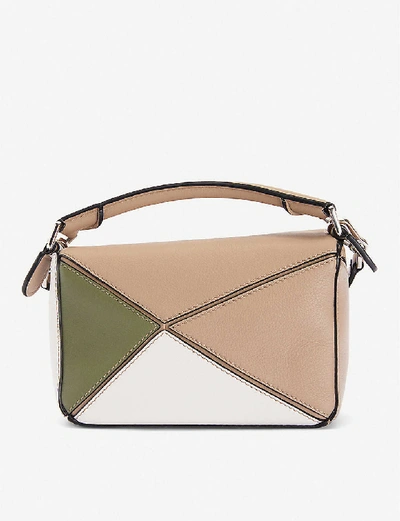 Shop Loewe Puzzle Mini Leather Shoulder Bag In Sand/avocado+green