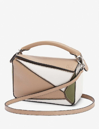 Shop Loewe Puzzle Mini Leather Shoulder Bag In Sand/avocado+green