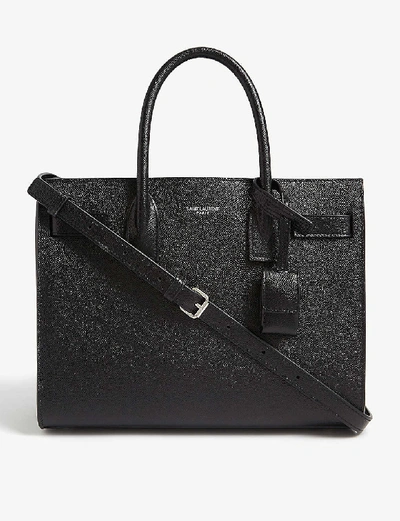 Shop Saint Laurent Baby Sac De Jour Leather Tote In Black Silver