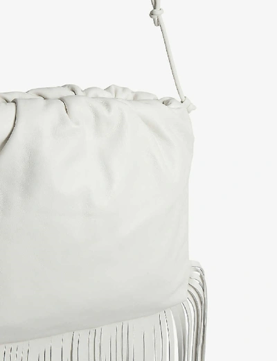 Shop Bottega Veneta Fringed Leather Shoulder Bag In Bianco-gold