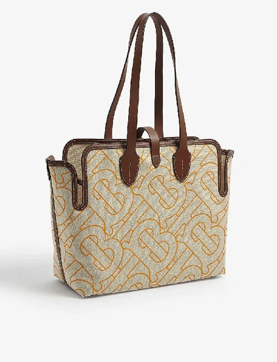 Shop Burberry Tb Monogram Canvas Tote Bag