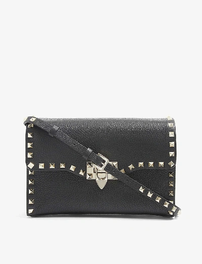 Shop Valentino Rockstud Leather Crossbody Satchel In Black