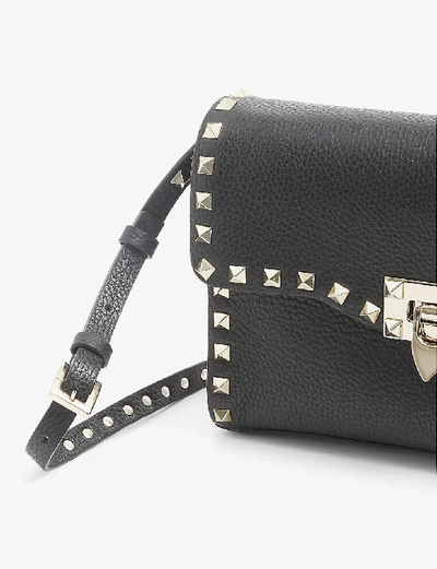 Valentino Womens Black Rockstud Leather Crossbody Satchel In Black
