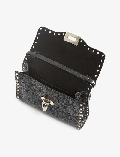 Valentino Womens Black Rockstud Leather Crossbody Satchel In Black