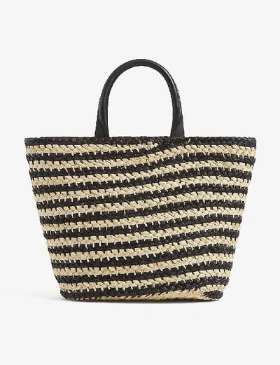 Shop Cesta Collective Top Handle Striped Raffia Mini Tote Bag In Black White