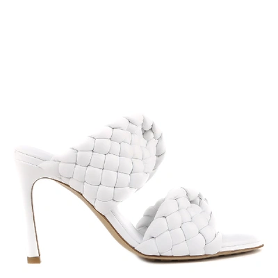 Shop Bottega Veneta Curved Bv Sandals In Woven Leather In White