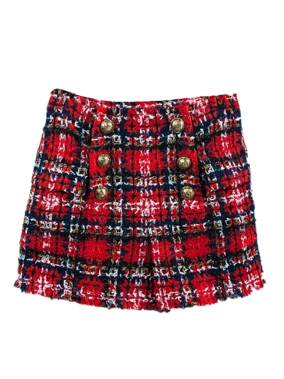 Shop Balmain Red Scottish Tweed Shorts In Scozzese