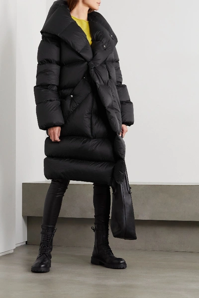 Shop Rick Owens Hooded Quilted Shell Down Coat In Black