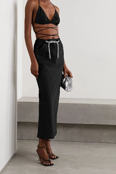 Shop Christopher Esber Cargo Crystal-embellished Taffeta Maxi Skirt In Black