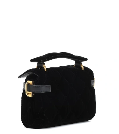 Shop Balmain B-buzz 19 Small Velvet Shoulder Bag In Black