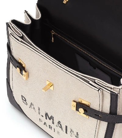 Shop Balmain B-buzz 30 Medium Canvas Shoulder Bag In Beige
