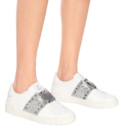 Shop Valentino Rockstud Untitled Leather Sneakers In White