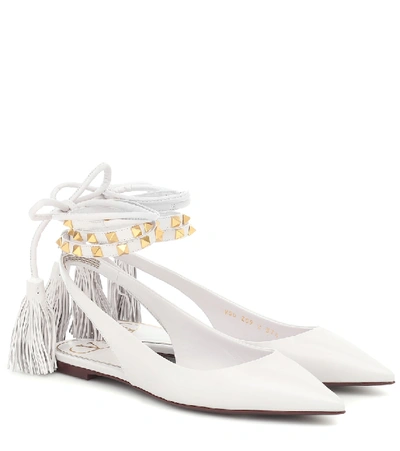 Shop Valentino Rockstud Flair Leather Ballet Flats In White