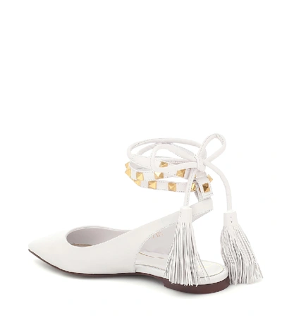 Shop Valentino Rockstud Flair Leather Ballet Flats In White