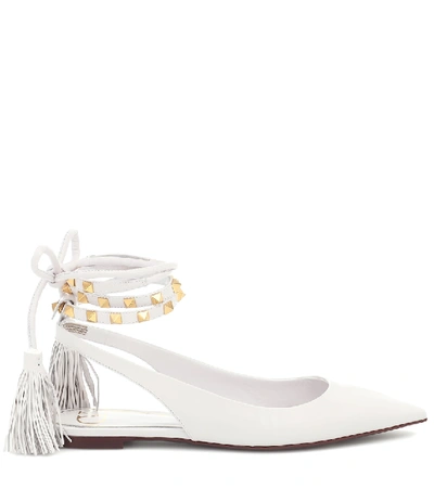 Shop Valentino Rockstud Flair Leather Ballet Flats In White