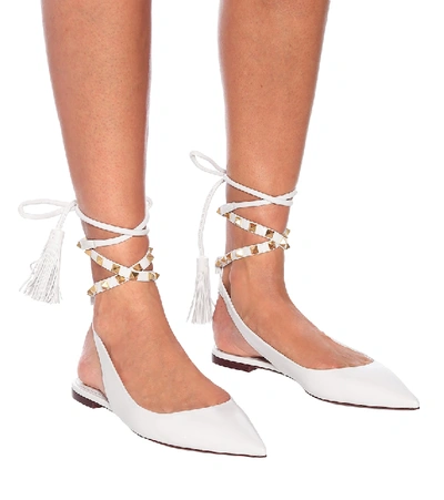 Shop Valentino Rockstud Flair Leather Ballet Flats In White