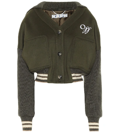 Shop Off-white Wool-blend Cropped Bomber Jacket In Green