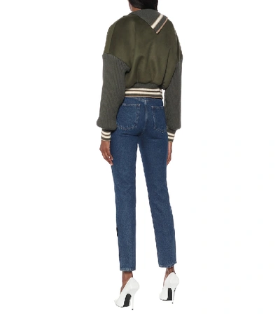 Shop Off-white Wool-blend Cropped Bomber Jacket In Green