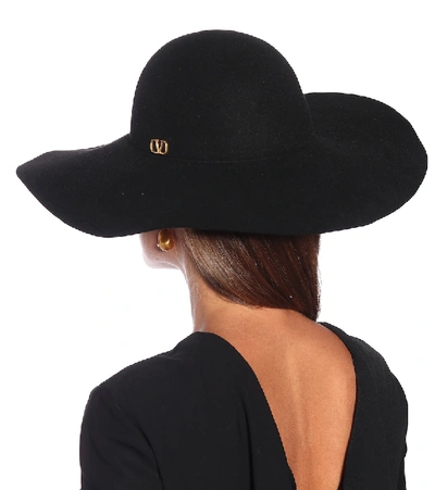 Shop Valentino Vlogo Felt Hat In Black