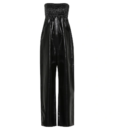 Shop Bottega Veneta Strapless Leather Jumpsuit In Black