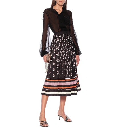 Shop Valentino Pleated Jersey Midi Skirt In Black