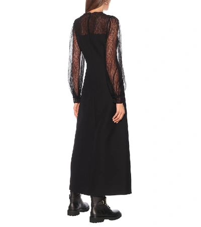 Shop Valentino Lace-trimmed Wool And Silk Midi Dress In Black