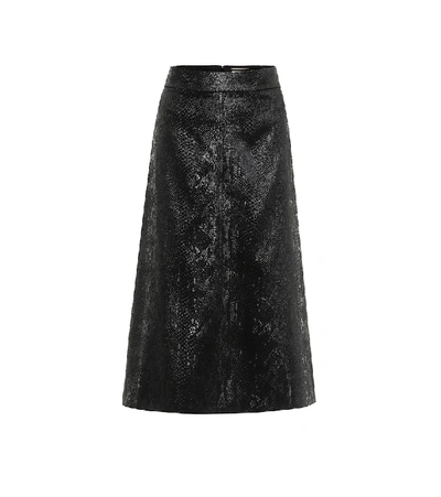 Shop Saint Laurent Snake-effect High-rise Velvet Midi Skirt In Black