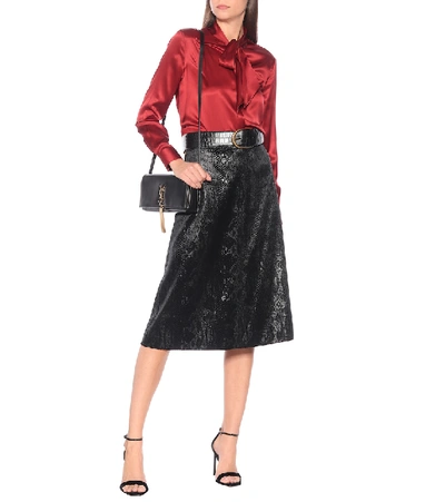 Shop Saint Laurent Snake-effect High-rise Velvet Midi Skirt In Black