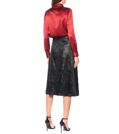 Shop Saint Laurent Snake-effect High-rise Velvet Midi Skirt In Black