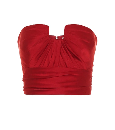 Shop Alexander Mcqueen Draped Silk Satin Bustier In Red