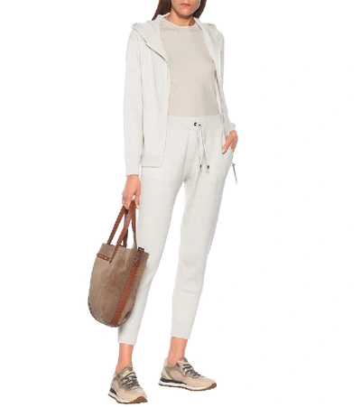 Shop Brunello Cucinelli Ribbed-knit Cashmere Hoodie In White