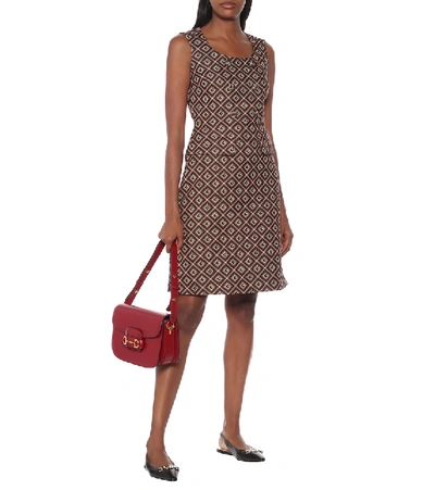 Shop Gucci Gg Damier Jacquard Minidress In Brown